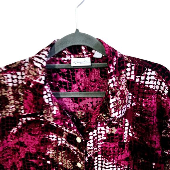 Kim Rogers Women's 14 Petite Scale Print Button Up Blouse Hot Pink Animal Print - Picture 3 of 5